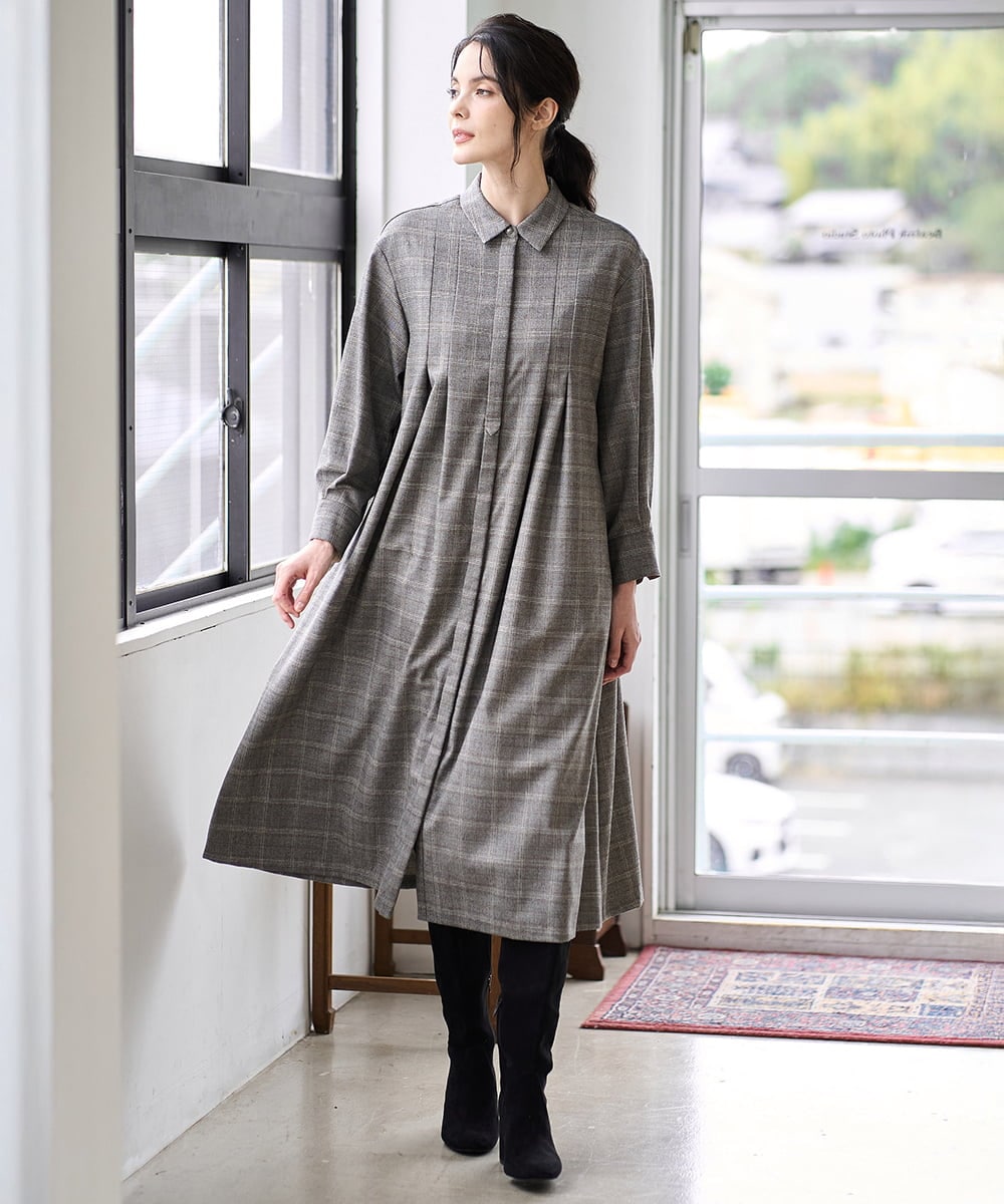 PJEAD31750 CHRISTIAN AUJARD Lサイズ(クリスチャン・オジャール Lサイズ) 【大きいサイズ】グレンチェックワンピース ブラウン系