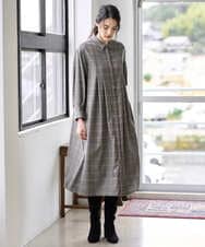 PJEAD31750 CHRISTIAN AUJARD Lサイズ(クリスチャン・オジャール Lサイズ) 【大きいサイズ】グレンチェックワンピース ブラウン系