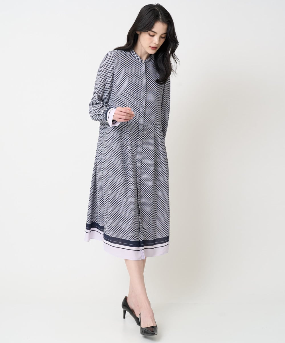 PJECD04720 CHRISTIAN AUJARD Lサイズ(クリスチャン・オジャール Lサイズ) 【大きいサイズ】棒タイ付プリントワンピース ネイビー