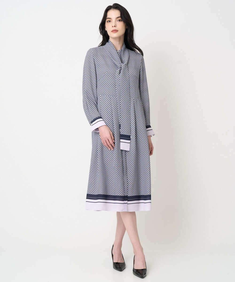 PJECD04720 CHRISTIAN AUJARD Lサイズ 【大きいサイズ】棒タイ付プリントワンピース