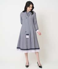 PJECD04720 CHRISTIAN AUJARD Lサイズ(クリスチャン・オジャール Lサイズ) 【大きいサイズ】棒タイ付プリントワンピース ネイビー