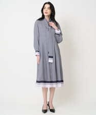 PJECD04720 CHRISTIAN AUJARD Lサイズ(クリスチャン・オジャール Lサイズ) 【大きいサイズ】棒タイ付プリントワンピース ネイビー