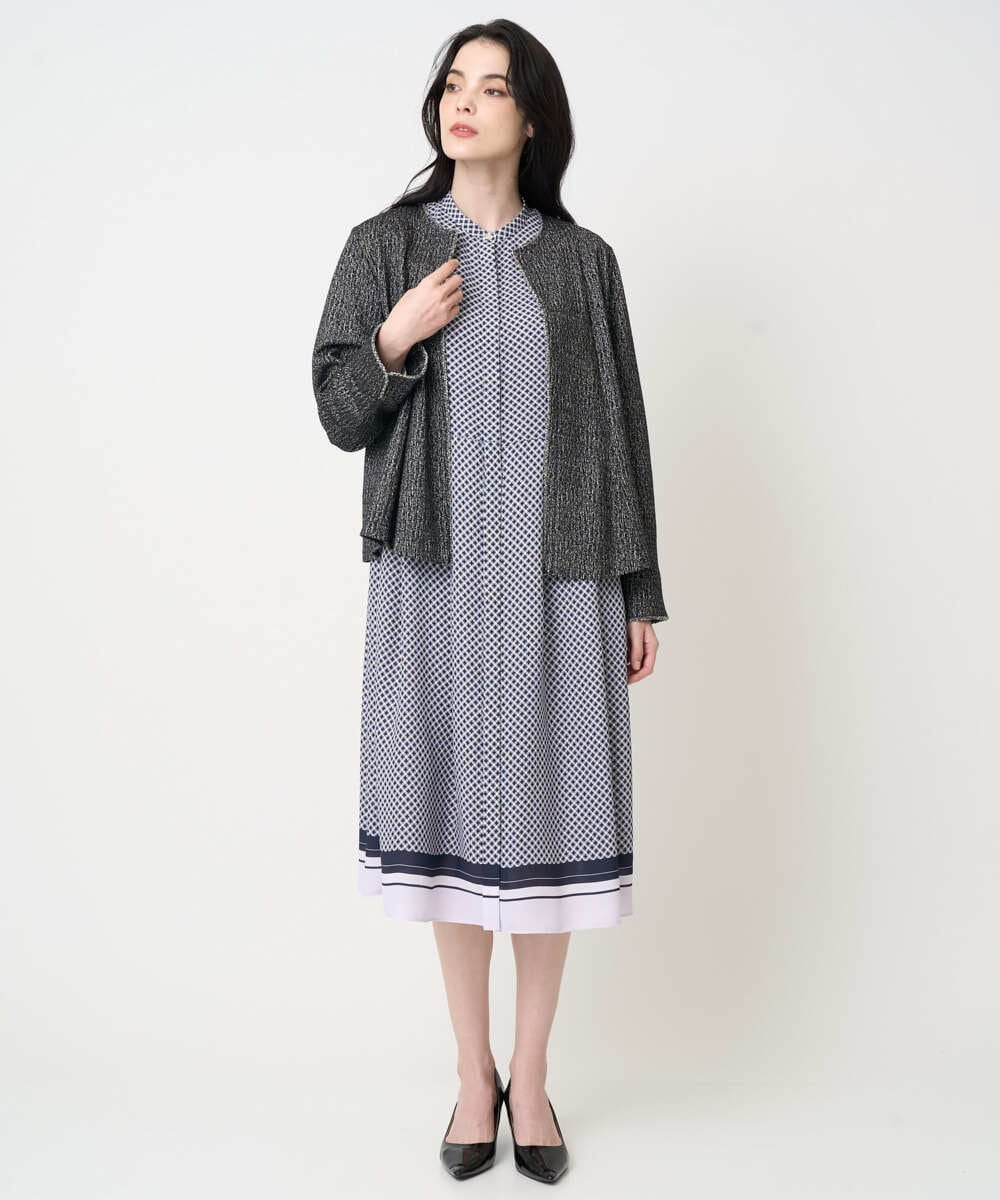 PJECD04720 CHRISTIAN AUJARD Lサイズ(クリスチャン・オジャール Lサイズ) 【大きいサイズ】棒タイ付プリントワンピース ネイビー