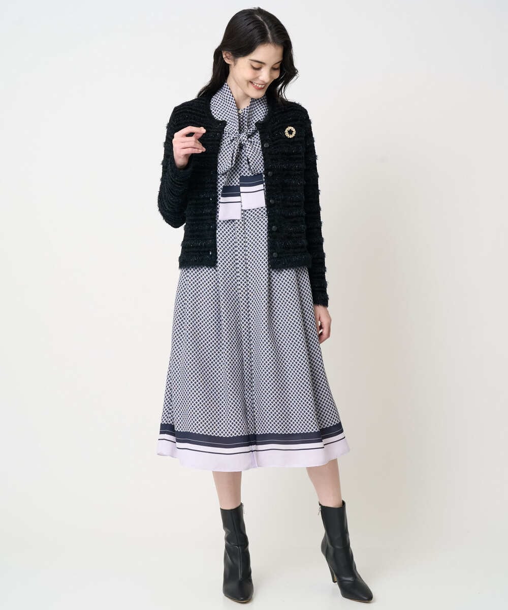 PJECD04720 CHRISTIAN AUJARD Lサイズ(クリスチャン・オジャール Lサイズ) 【大きいサイズ】棒タイ付プリントワンピース ネイビー