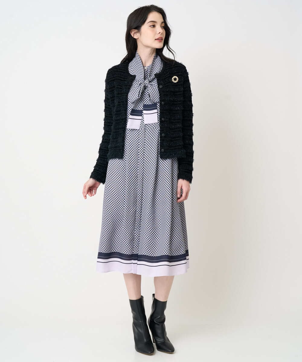 PJECD04720 CHRISTIAN AUJARD Lサイズ(クリスチャン・オジャール Lサイズ) 【大きいサイズ】棒タイ付プリントワンピース ネイビー