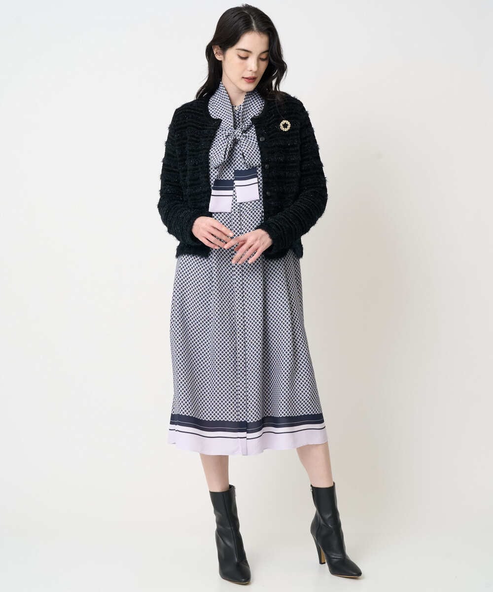 PJECD04720 CHRISTIAN AUJARD Lサイズ(クリスチャン・オジャール Lサイズ) 【大きいサイズ】棒タイ付プリントワンピース ネイビー