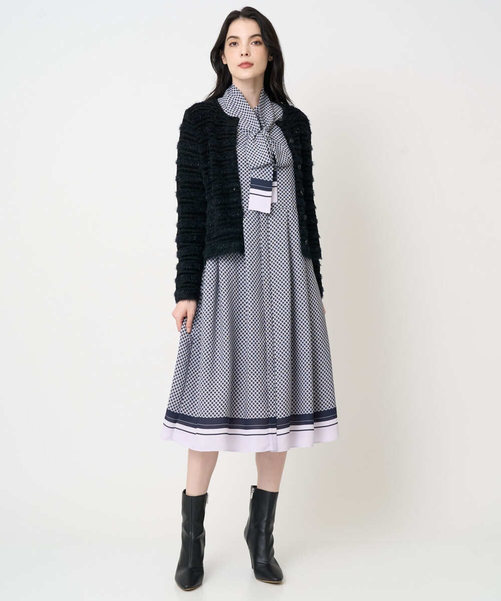 PJECD04720 CHRISTIAN AUJARD Lサイズ(クリスチャン・オジャール Lサイズ) 【大きいサイズ】棒タイ付プリントワンピース ネイビー