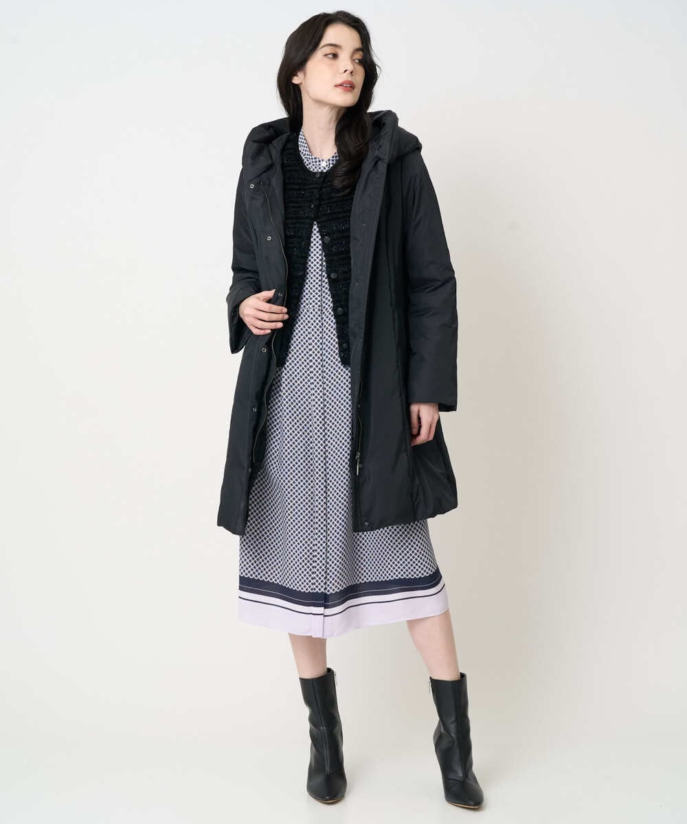 PJECD04720 CHRISTIAN AUJARD Lサイズ(クリスチャン・オジャール Lサイズ) 【大きいサイズ】棒タイ付プリントワンピース ネイビー