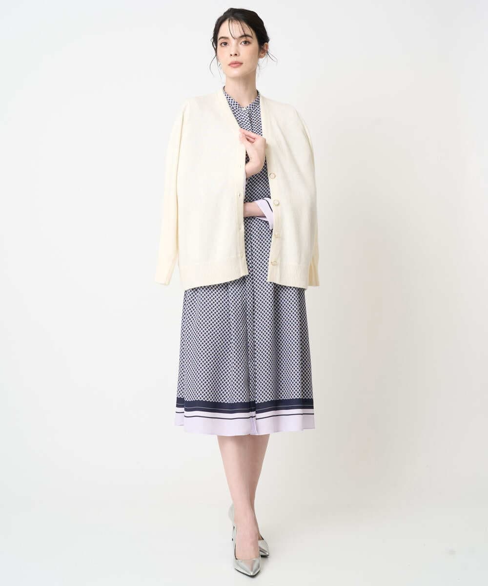 PJECD04720 CHRISTIAN AUJARD Lサイズ(クリスチャン・オジャール Lサイズ) 【大きいサイズ】棒タイ付プリントワンピース ネイビー