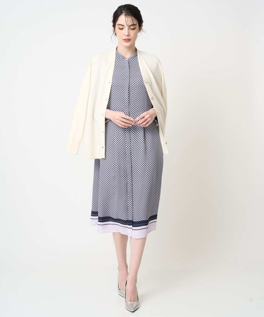 PJECD04720 CHRISTIAN AUJARD Lサイズ(クリスチャン・オジャール Lサイズ) 【大きいサイズ】棒タイ付プリントワンピース ネイビー