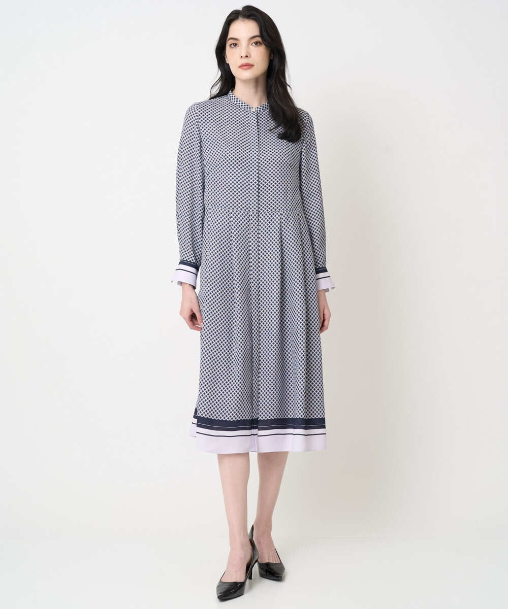 PJECD04720 CHRISTIAN AUJARD Lサイズ(クリスチャン・オジャール Lサイズ) 【大きいサイズ】棒タイ付プリントワンピース ネイビー