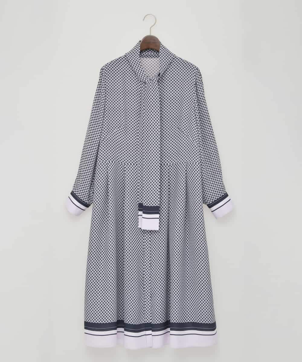 PJECD04720 CHRISTIAN AUJARD Lサイズ(クリスチャン・オジャール Lサイズ) 【大きいサイズ】棒タイ付プリントワンピース ネイビー