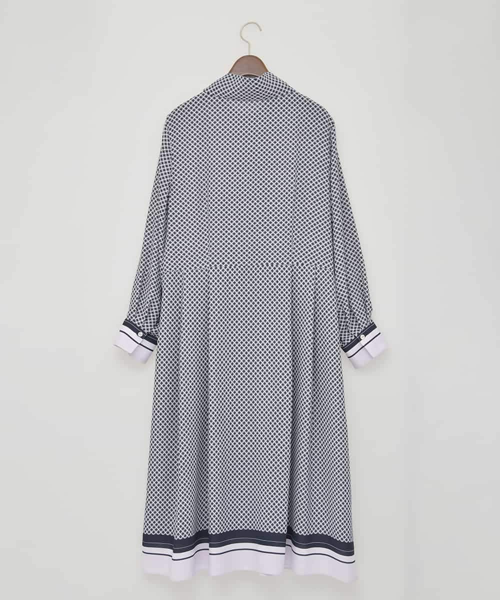 PJECD04720 CHRISTIAN AUJARD Lサイズ(クリスチャン・オジャール Lサイズ) 【大きいサイズ】棒タイ付プリントワンピース ネイビー