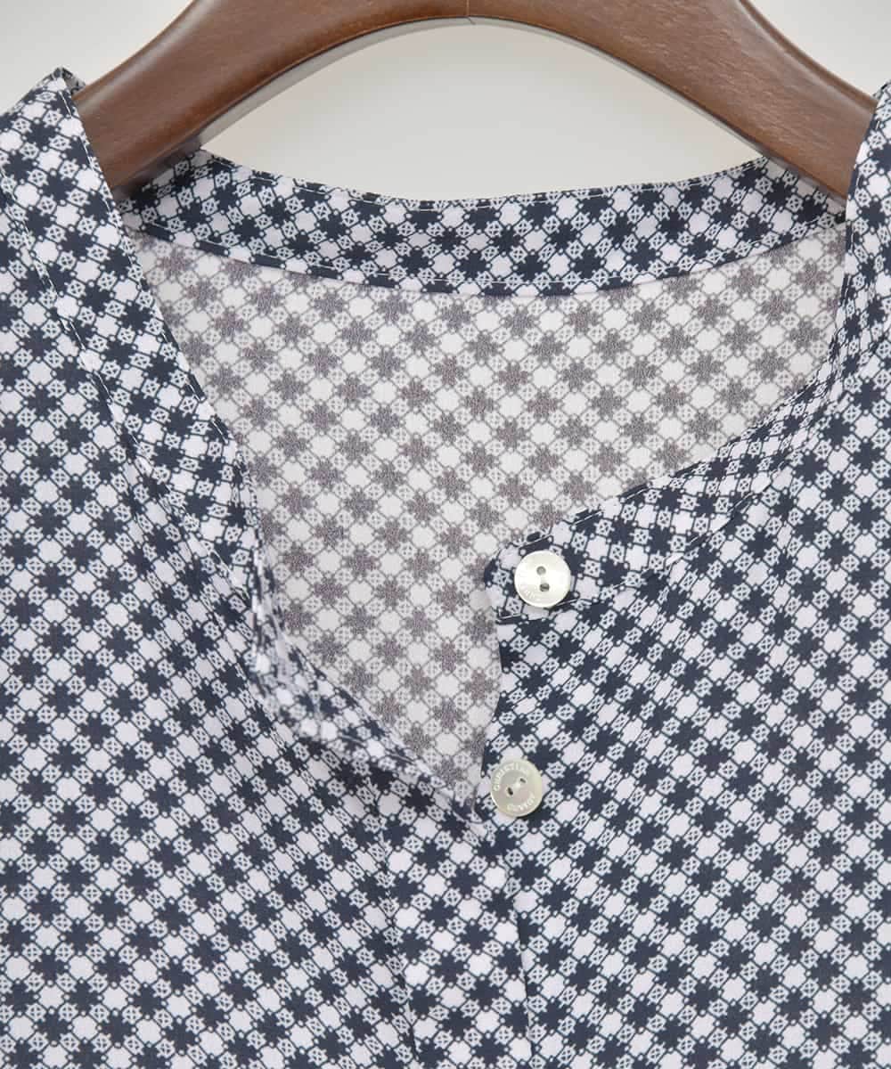 PJECD04720 CHRISTIAN AUJARD Lサイズ(クリスチャン・オジャール Lサイズ) 【大きいサイズ】棒タイ付プリントワンピース ネイビー