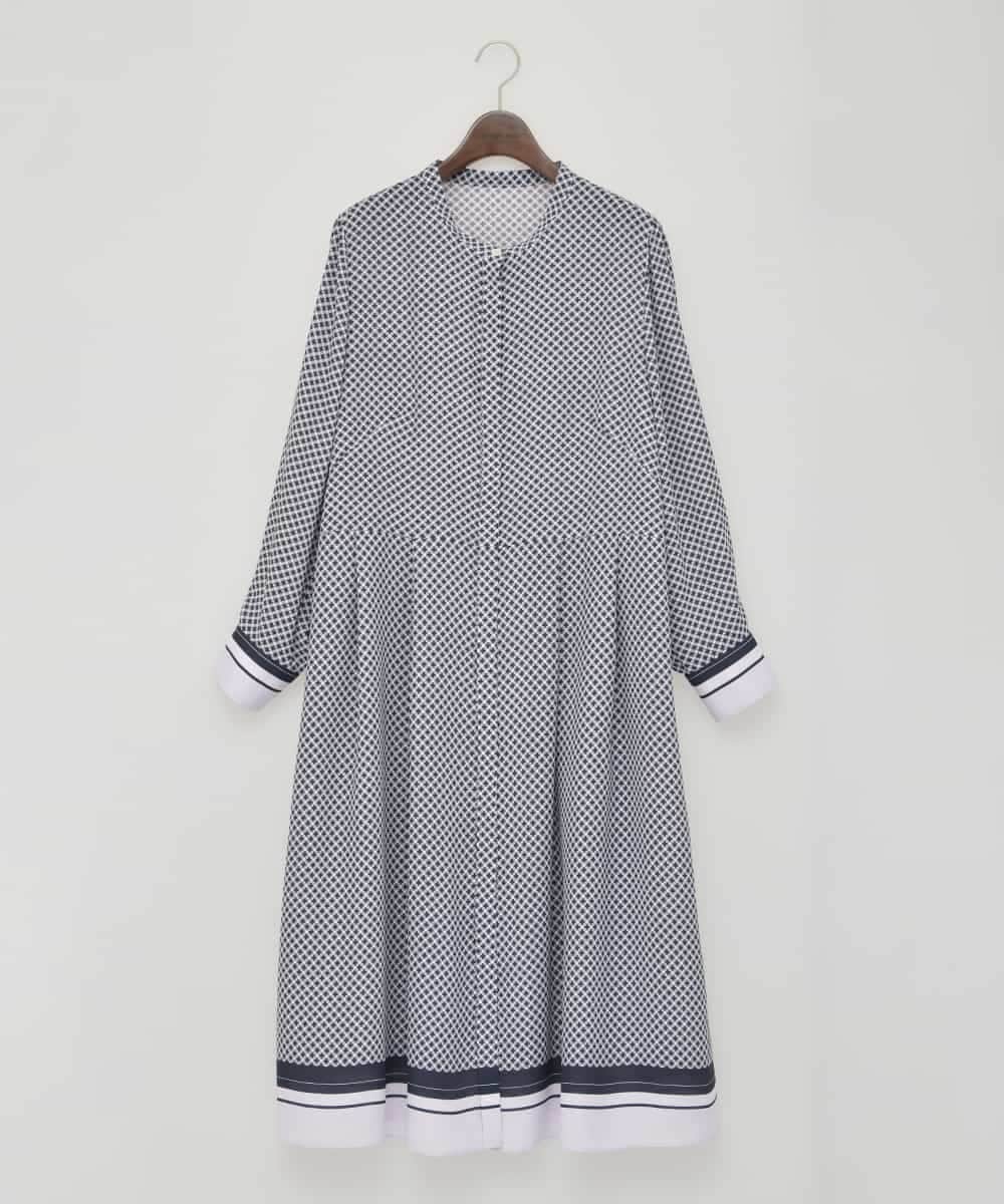 PJECD04720 CHRISTIAN AUJARD Lサイズ(クリスチャン・オジャール Lサイズ) 【大きいサイズ】棒タイ付プリントワンピース ネイビー