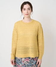 PJFAD18360 CHRISTIAN AUJARD Lサイズ(クリスチャン・オジャール Lサイズ) 【大きいサイズ】ラメスパンコール長袖ニットプルオーバー イエロー