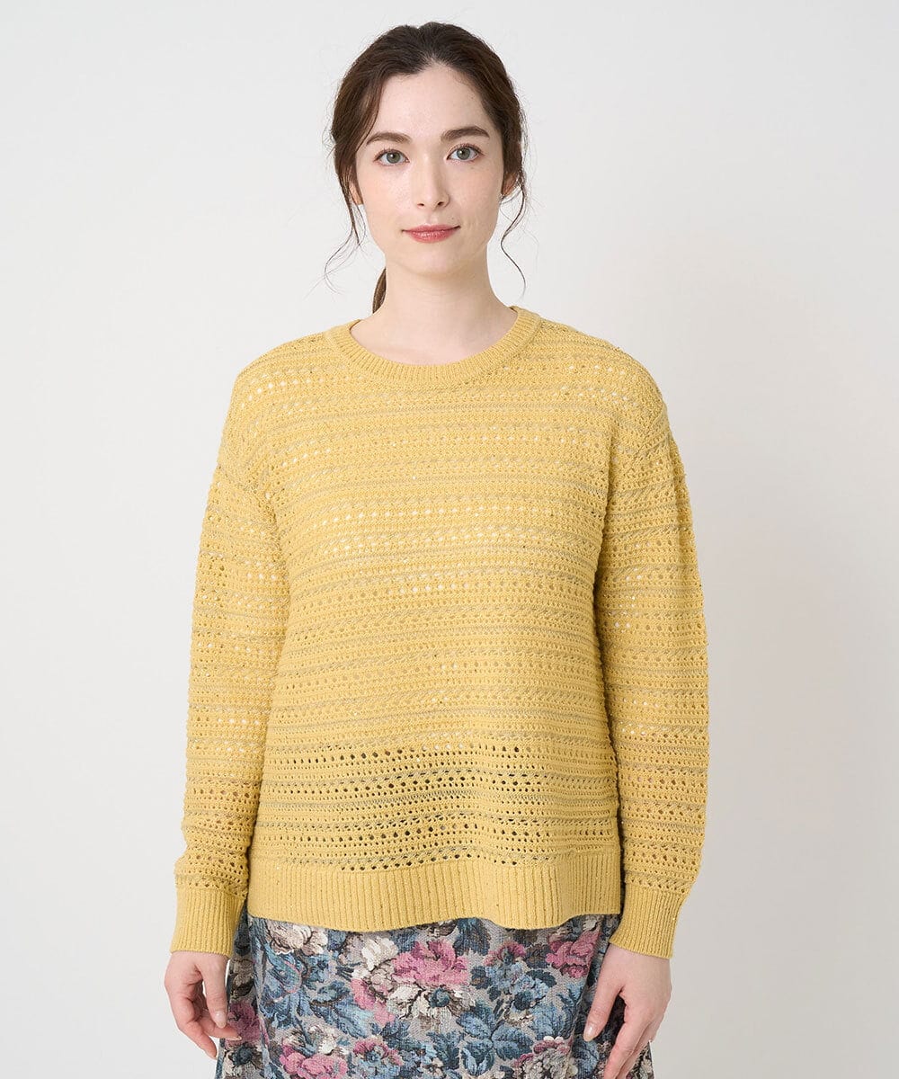 PJFAD18360 CHRISTIAN AUJARD Lサイズ(クリスチャン・オジャール Lサイズ) 【大きいサイズ】ラメスパンコール長袖ニットプルオーバー イエロー