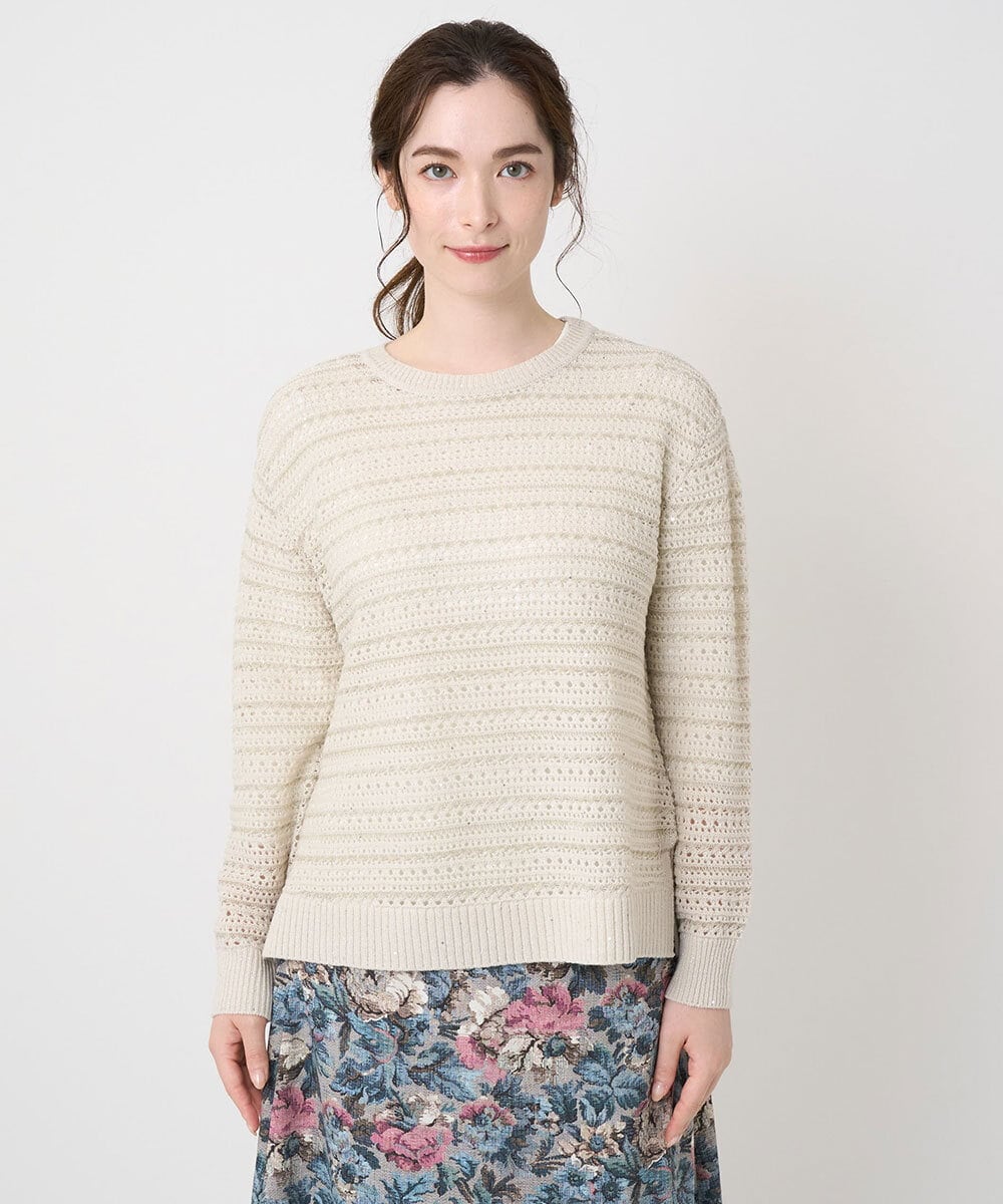 PJFAD18360 CHRISTIAN AUJARD Lサイズ(クリスチャン・オジャール Lサイズ) 【大きいサイズ】ラメスパンコール長袖ニットプルオーバー アイボリー