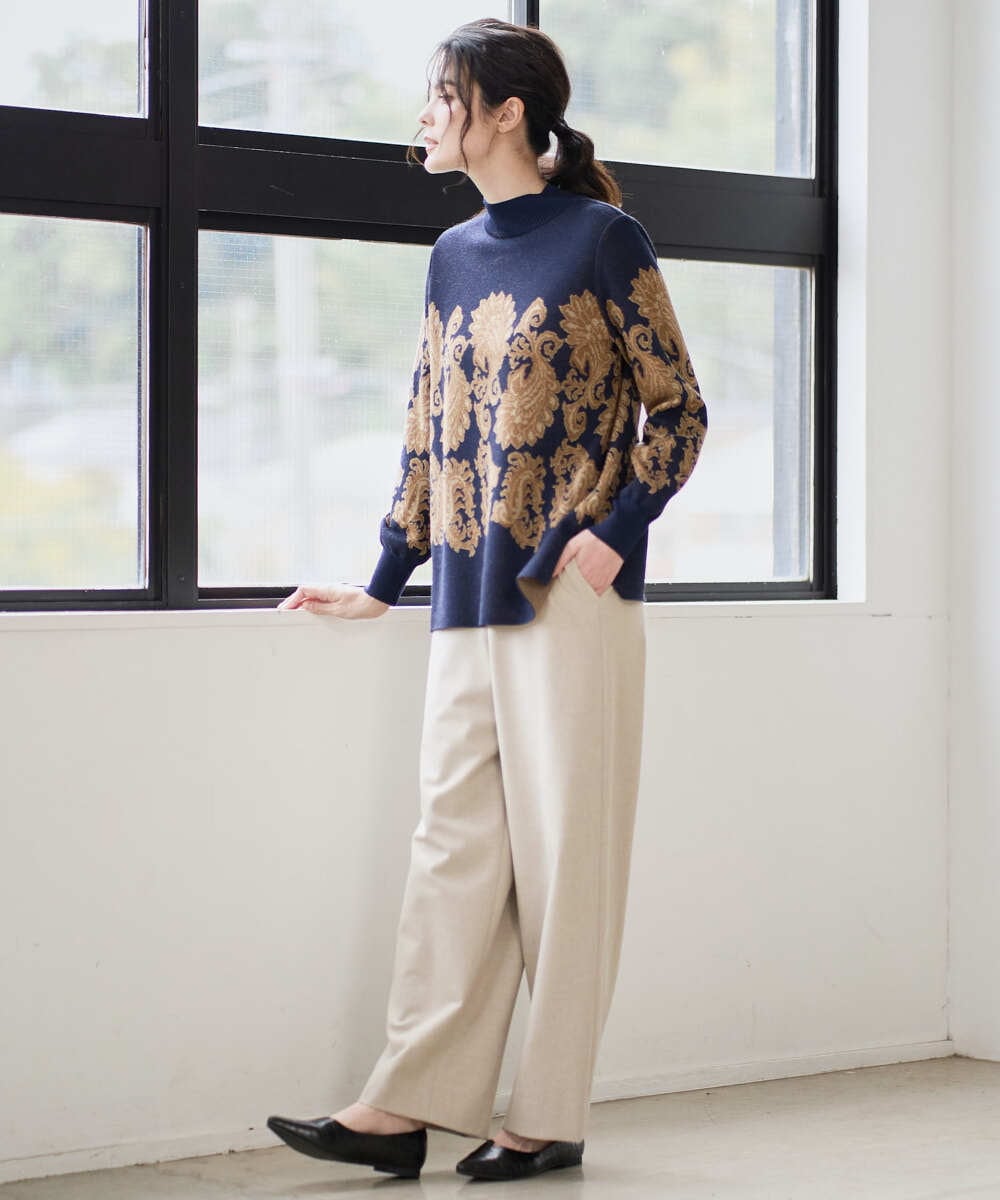 PJFAD45460 CHRISTIAN AUJARD Lサイズ(クリスチャン・オジャール Lサイズ) 【大きいサイズ】ペイズリージャガードニット ネイビー×ブラウン