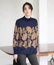 PJFAD45460 CHRISTIAN AUJARD Lサイズ(クリスチャン・オジャール Lサイズ) 【大きいサイズ】ペイズリージャガードニット ネイビー×ブラウン