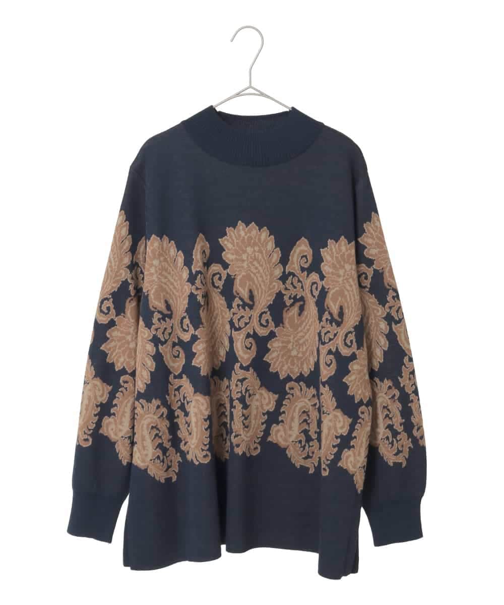 PJFAD45460 CHRISTIAN AUJARD Lサイズ(クリスチャン・オジャール Lサイズ) 【大きいサイズ】ペイズリージャガードニット ネイビー×ブラウン