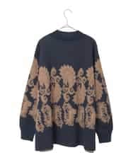 PJFAD45460 CHRISTIAN AUJARD Lサイズ(クリスチャン・オジャール Lサイズ) 【大きいサイズ】ペイズリージャガードニット ネイビー×ブラウン