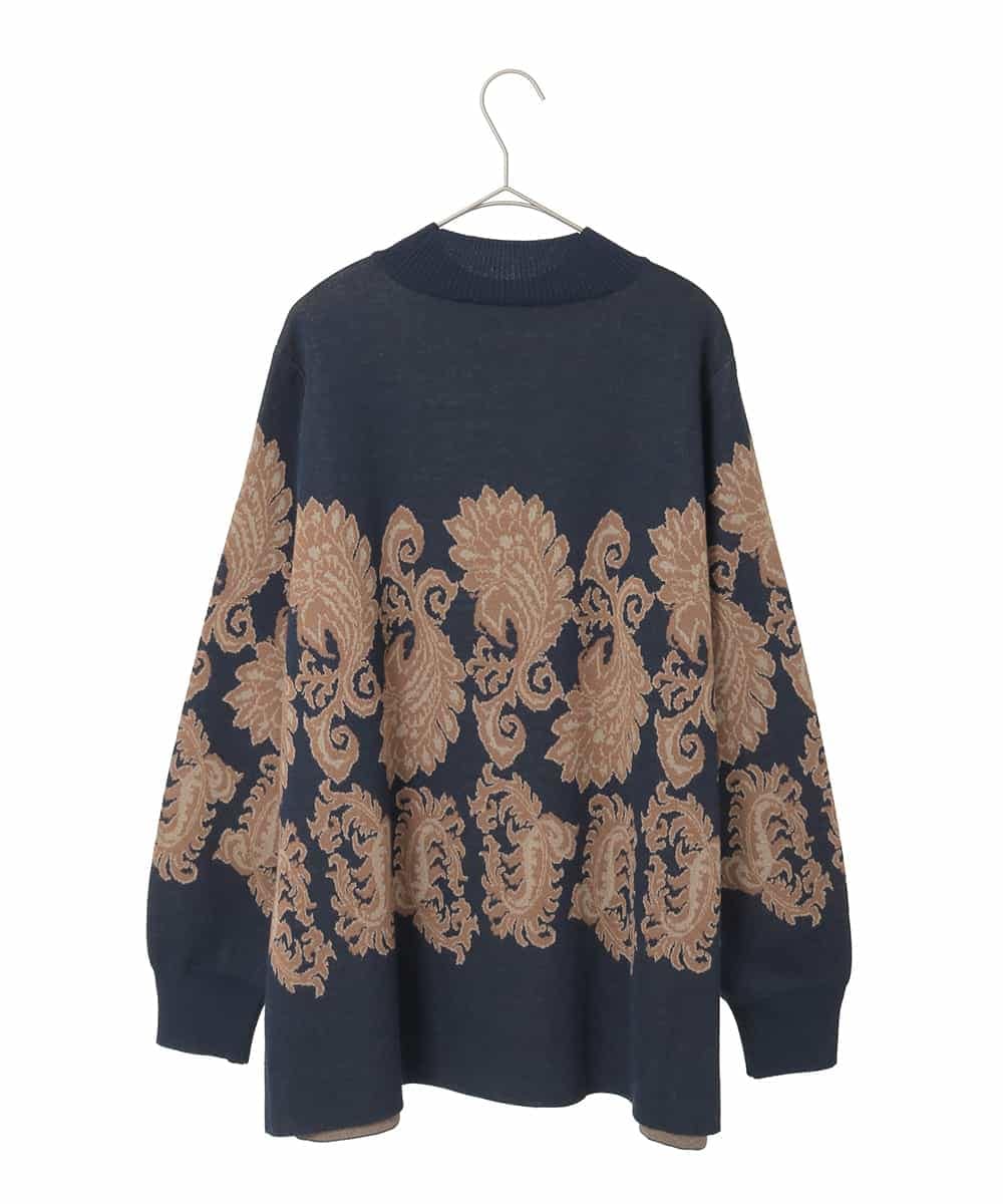 PJFAD45460 CHRISTIAN AUJARD Lサイズ(クリスチャン・オジャール Lサイズ) 【大きいサイズ】ペイズリージャガードニット ネイビー×ブラウン