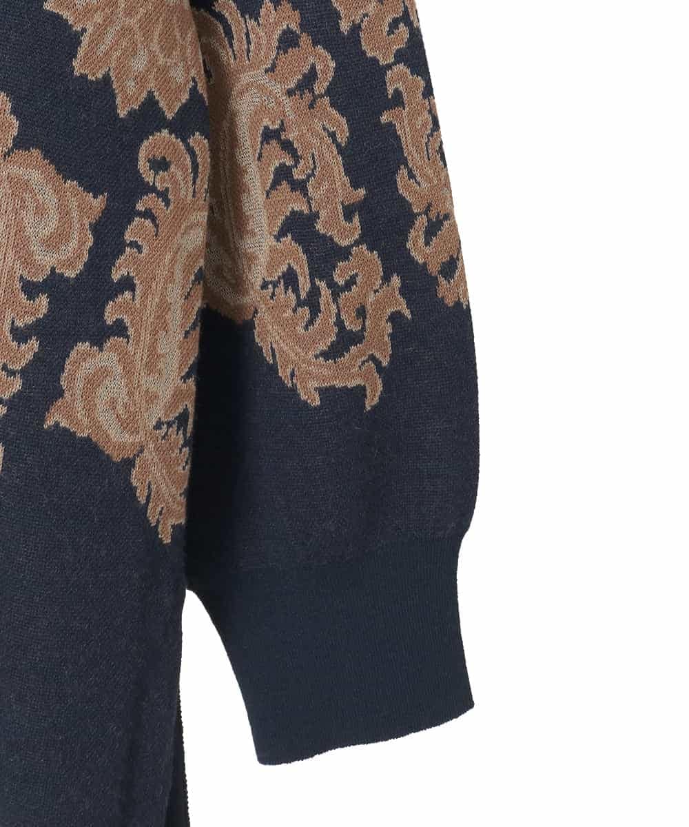 PJFAD45460 CHRISTIAN AUJARD Lサイズ(クリスチャン・オジャール Lサイズ) 【大きいサイズ】ペイズリージャガードニット ネイビー×ブラウン