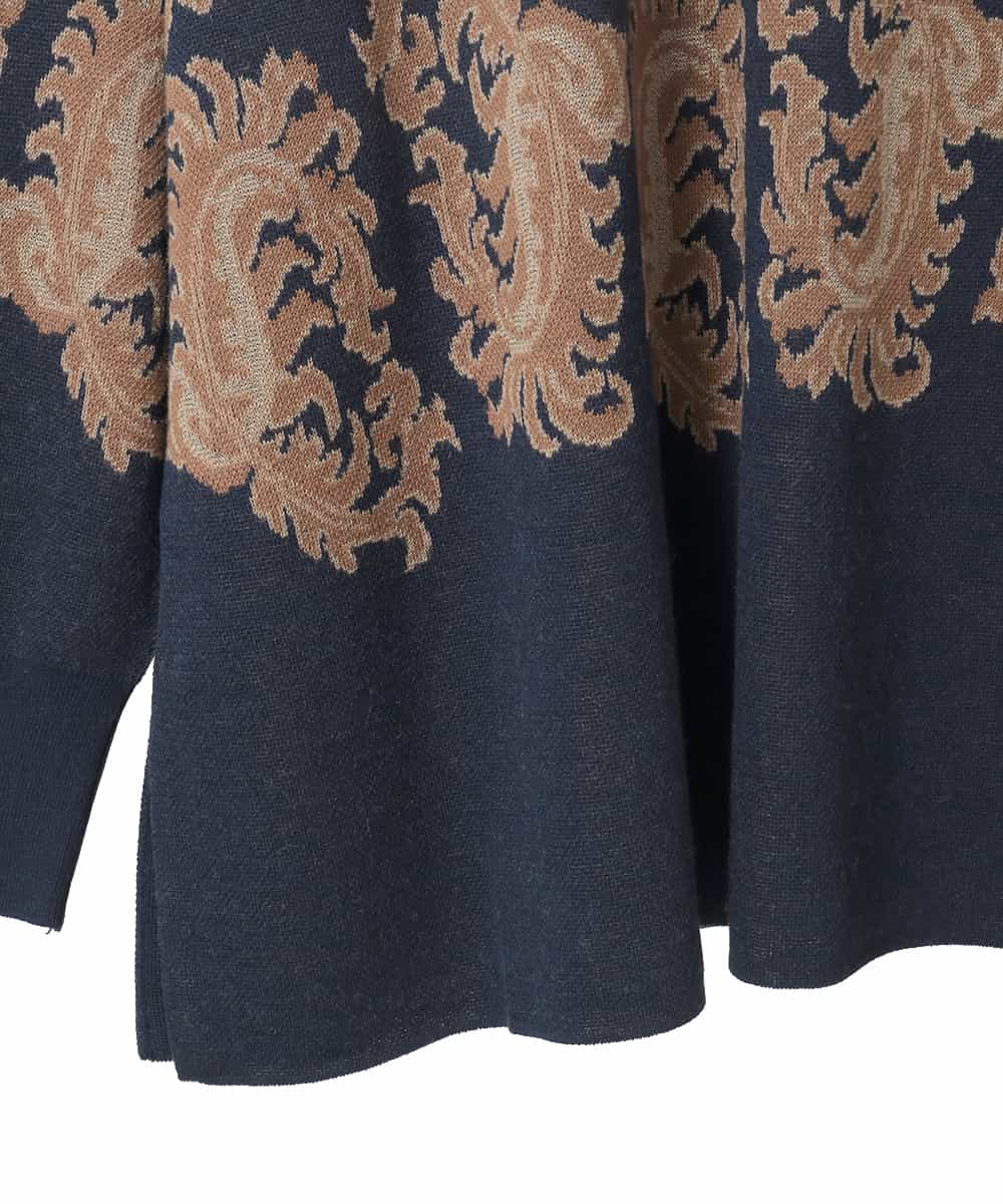 PJFAD45460 CHRISTIAN AUJARD Lサイズ(クリスチャン・オジャール Lサイズ) 【大きいサイズ】ペイズリージャガードニット ネイビー×ブラウン