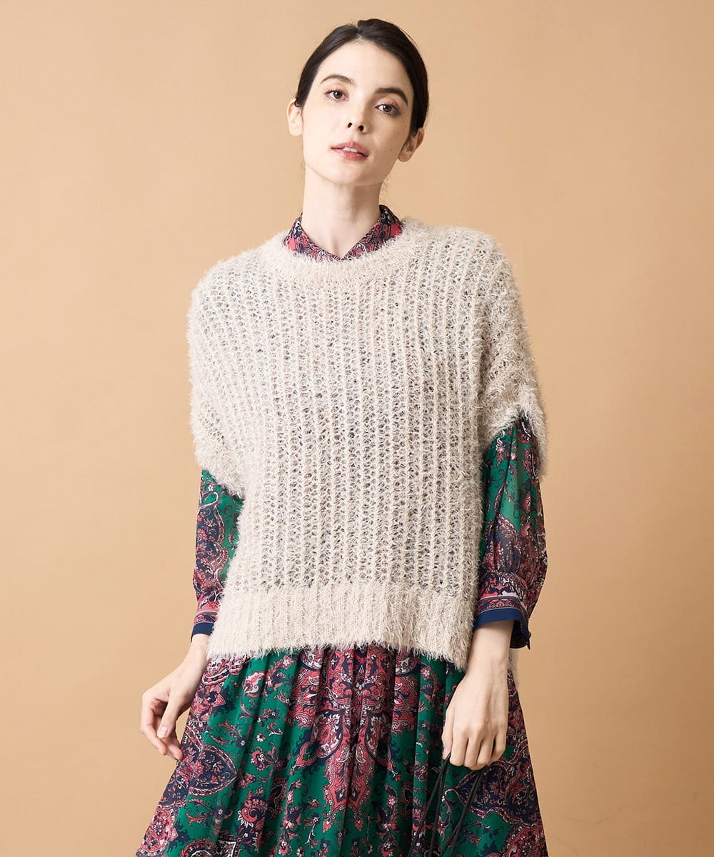 PJFAE04390 CHRISTIAN AUJARD Lサイズ(クリスチャン・オジャール Lサイズ) 【大きいサイズ】フェザーヤーンベスト ベージュ