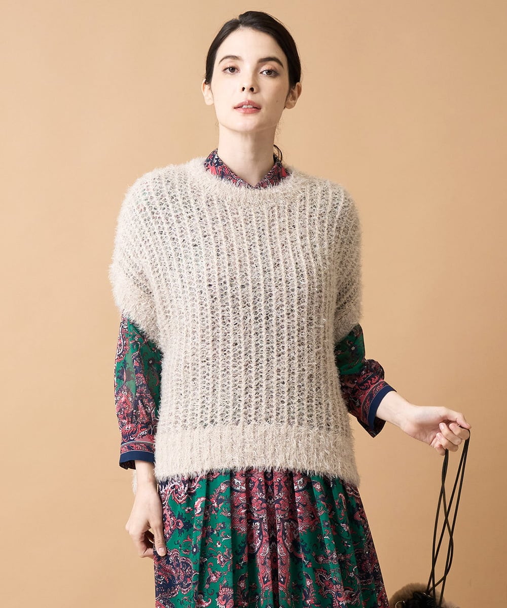 PJFAE04390 CHRISTIAN AUJARD Lサイズ(クリスチャン・オジャール Lサイズ) 【大きいサイズ】フェザーヤーンベスト ベージュ