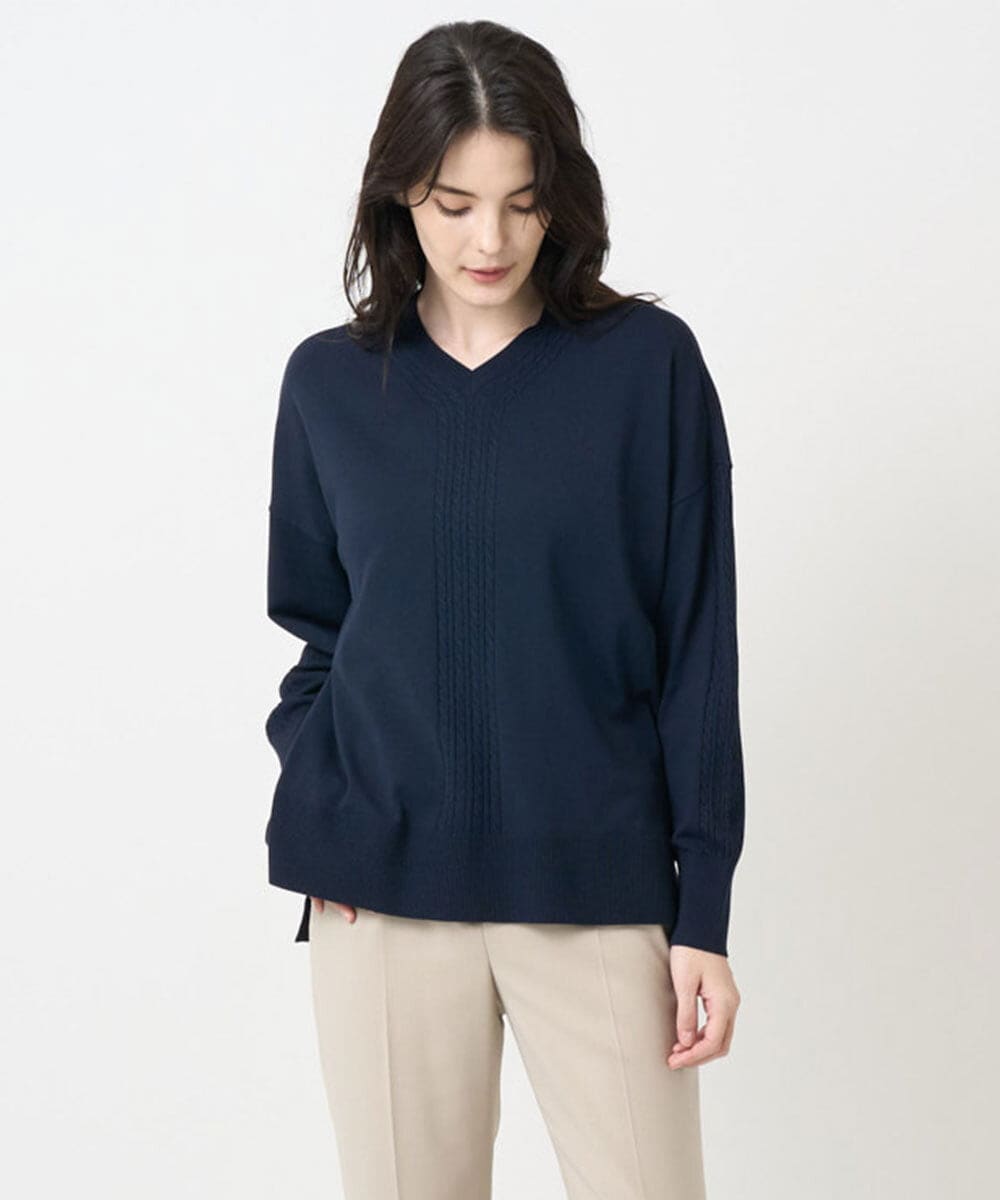 PJFAE06330 CHRISTIAN AUJARD Lサイズ(クリスチャン・オジャール Lサイズ) 【大きいサイズ】Vネックプルオーバーニット ネイビー