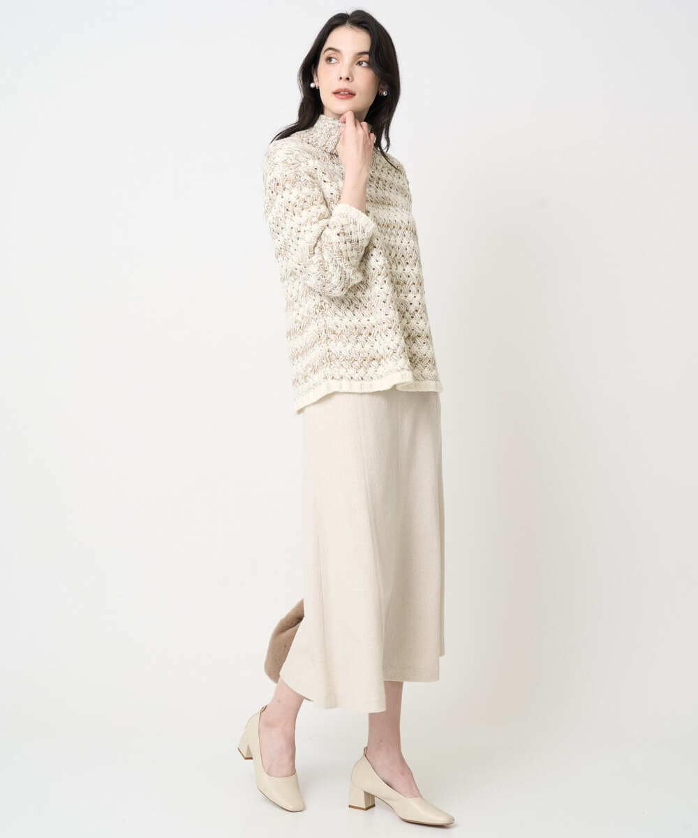 PJFCD05460 CHRISTIAN AUJARD Lサイズ(クリスチャン・オジャール Lサイズ) 【大きいサイズ】バスケットジャガードプルオーバーニット ベージュ×アイボリー 