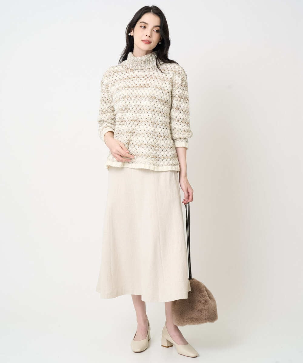 PJFCD05460 CHRISTIAN AUJARD Lサイズ(クリスチャン・オジャール Lサイズ) 【大きいサイズ】バスケットジャガードプルオーバーニット ベージュ×アイボリー 