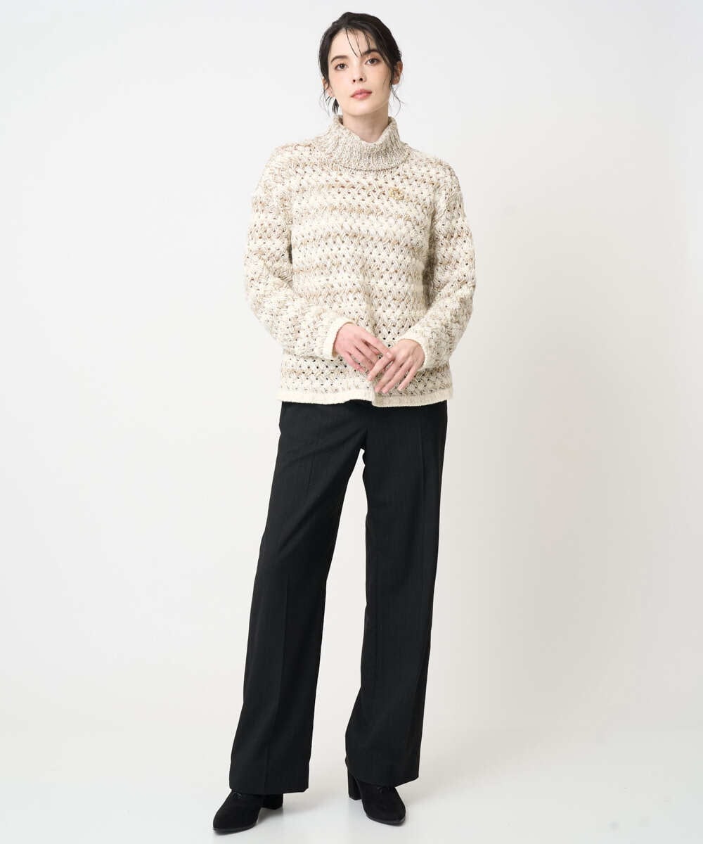 PJFCD05460 CHRISTIAN AUJARD Lサイズ(クリスチャン・オジャール Lサイズ) 【大きいサイズ】バスケットジャガードプルオーバーニット ベージュ×アイボリー 