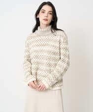 PJFCD05460 CHRISTIAN AUJARD Lサイズ(クリスチャン・オジャール Lサイズ) 【大きいサイズ】バスケットジャガードプルオーバーニット ベージュ×アイボリー 