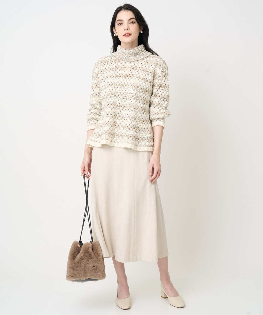 PJFCD05460 CHRISTIAN AUJARD Lサイズ(クリスチャン・オジャール Lサイズ) 【大きいサイズ】バスケットジャガードプルオーバーニット ベージュ×アイボリー 