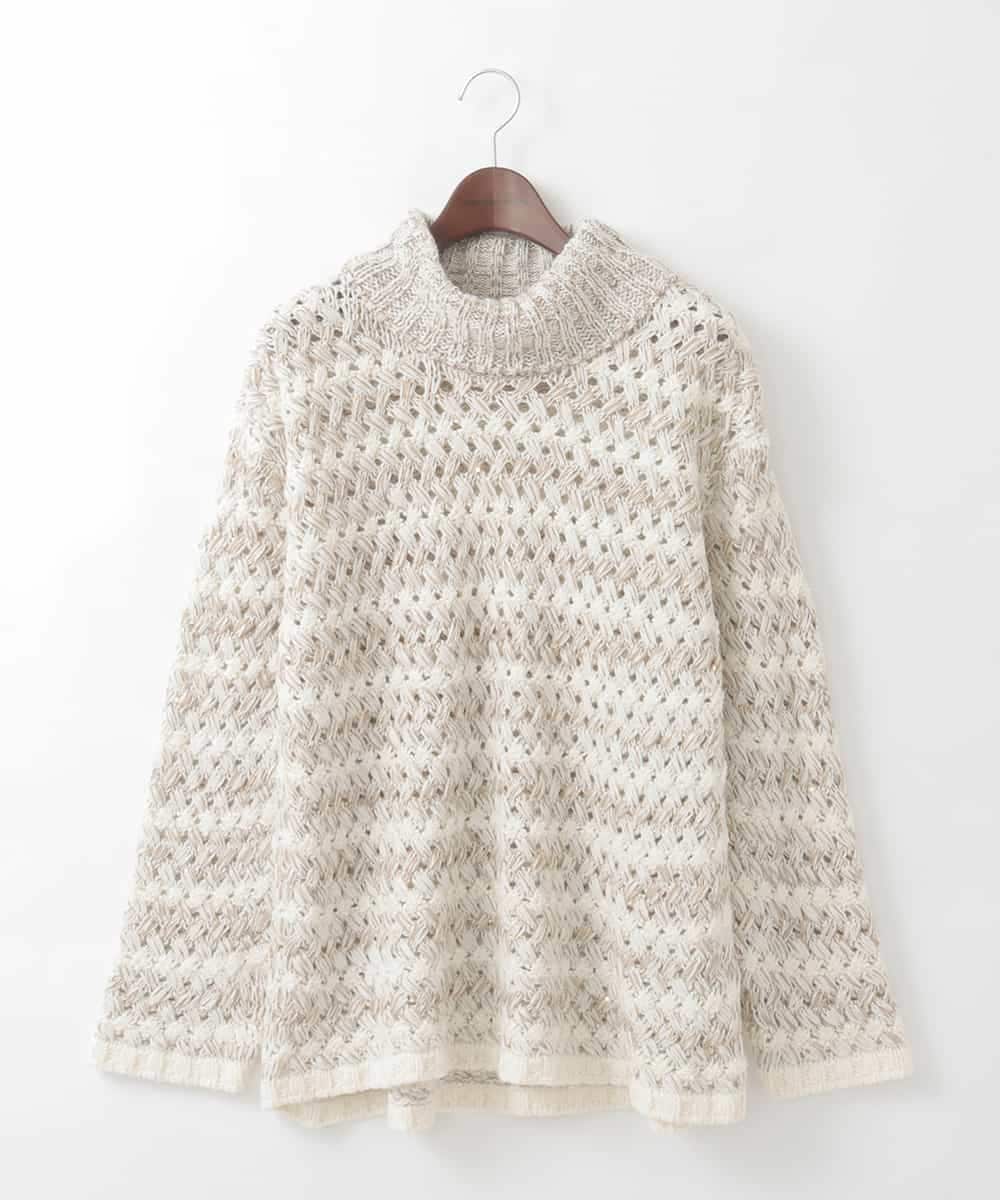 PJFCD05460 CHRISTIAN AUJARD Lサイズ(クリスチャン・オジャール Lサイズ) 【大きいサイズ】バスケットジャガードプルオーバーニット ベージュ×アイボリー 