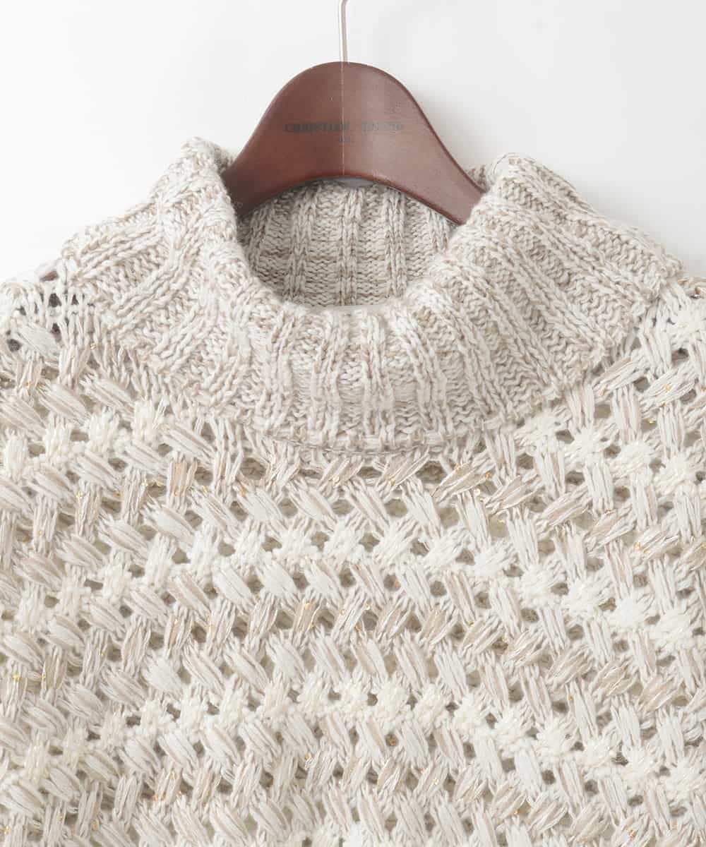 PJFCD05460 CHRISTIAN AUJARD Lサイズ(クリスチャン・オジャール Lサイズ) 【大きいサイズ】バスケットジャガードプルオーバーニット ベージュ×アイボリー 