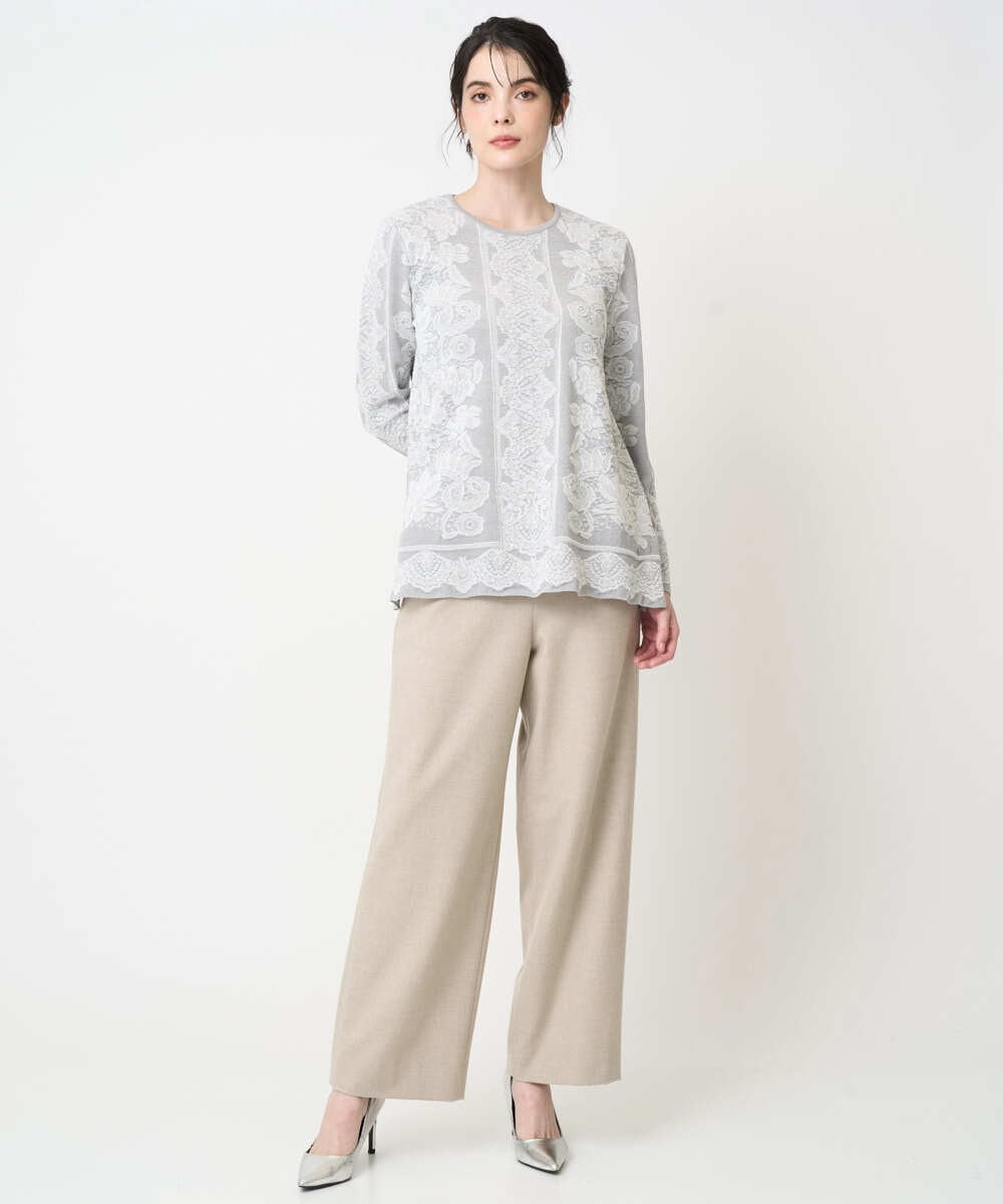 PJFCD08420 CHRISTIAN AUJARD Lサイズ(クリスチャン・オジャール Lサイズ) 【大きいサイズ】レーシージャガードニットプルオーバー ライトグレー