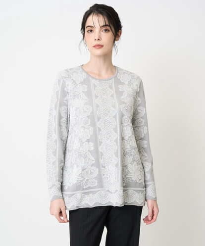 PJFCD08420 CHRISTIAN AUJARD Lサイズ 【大きいサイズ】レーシージャガードニットプルオーバー