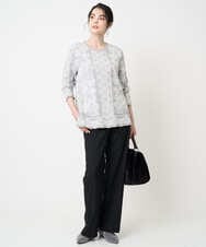 PJFCD08420 CHRISTIAN AUJARD Lサイズ(クリスチャン・オジャール Lサイズ) 【大きいサイズ】レーシージャガードニットプルオーバー ライトグレー