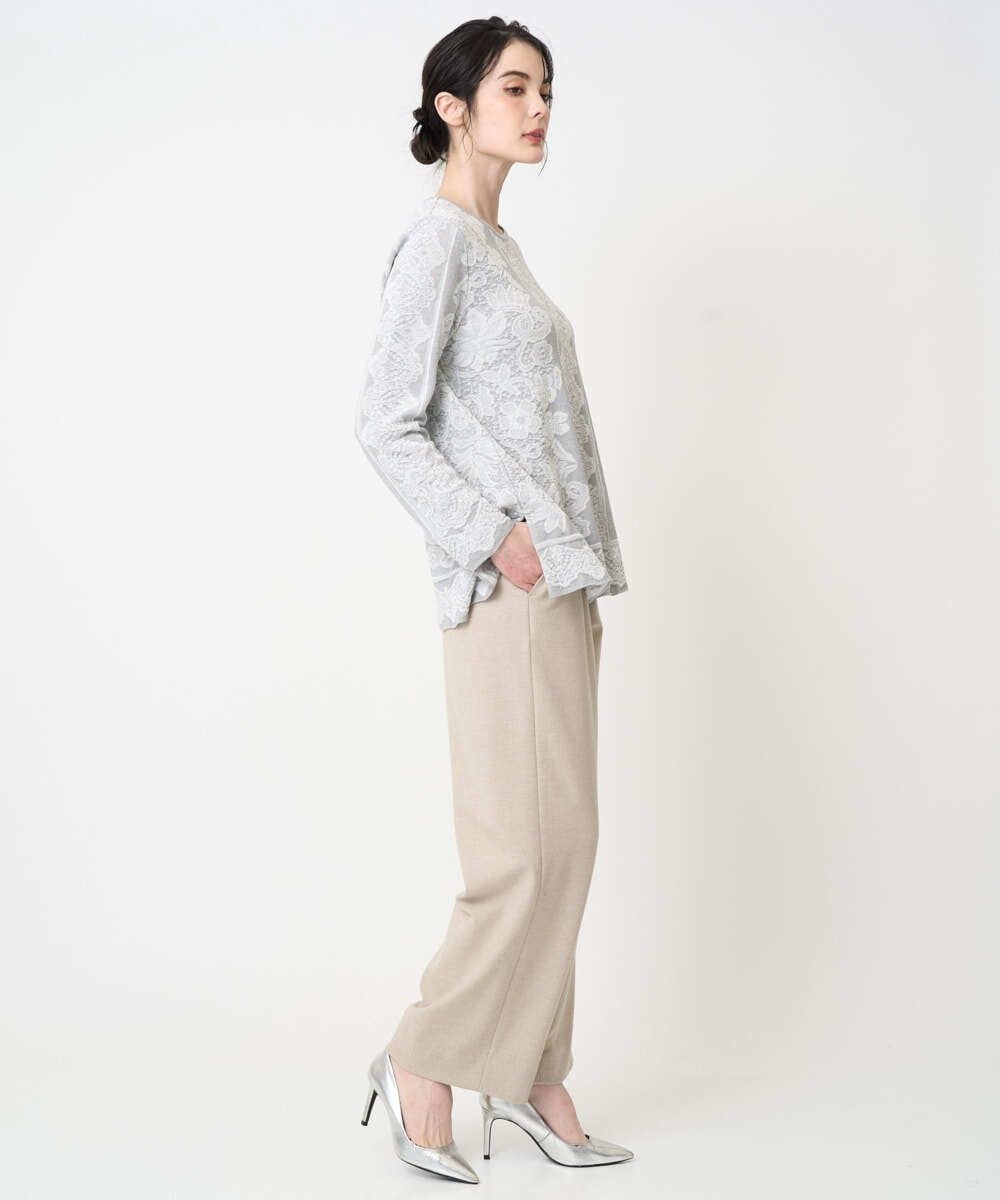 PJFCD08420 CHRISTIAN AUJARD Lサイズ(クリスチャン・オジャール Lサイズ) 【大きいサイズ】レーシージャガードニットプルオーバー ライトグレー