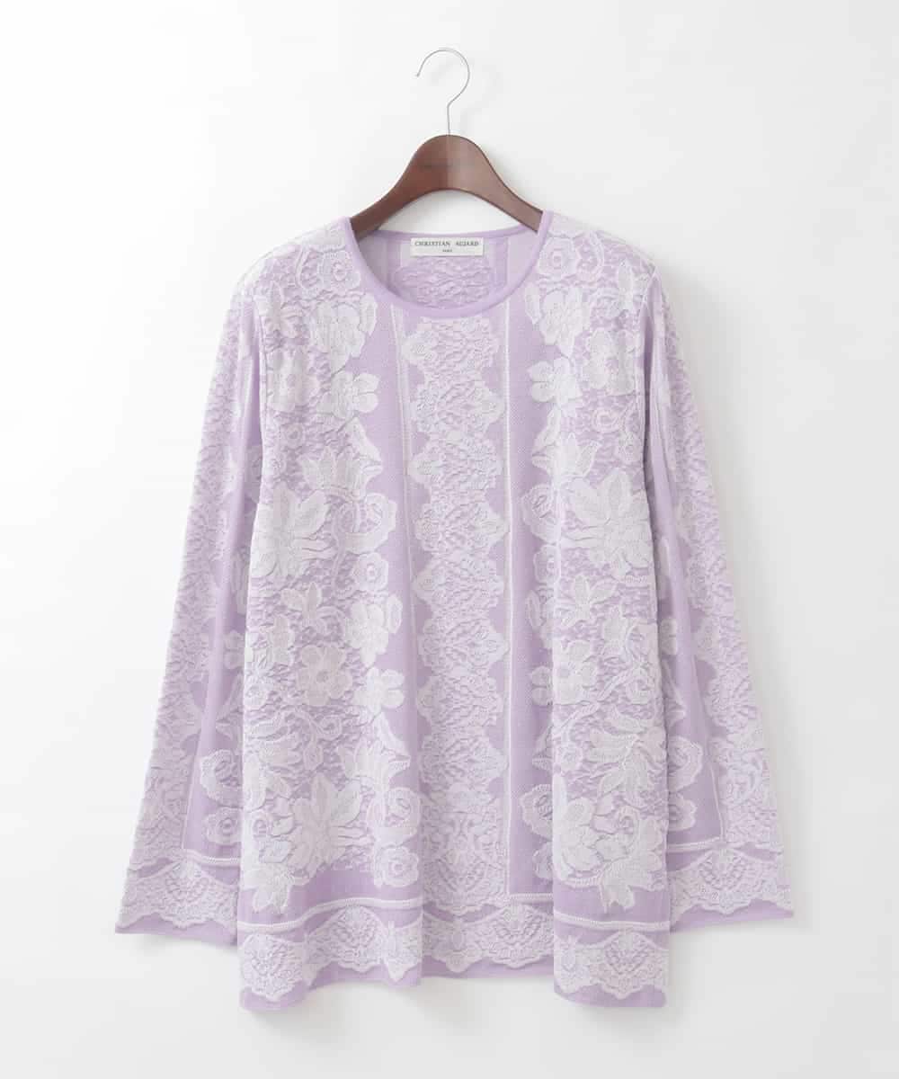 PJFCD08420 CHRISTIAN AUJARD Lサイズ(クリスチャン・オジャール Lサイズ) 【大きいサイズ】レーシージャガードニットプルオーバー ラベンダー