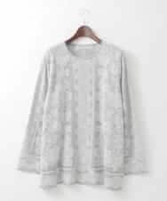 PJFCD08420 CHRISTIAN AUJARD Lサイズ(クリスチャン・オジャール Lサイズ) 【大きいサイズ】レーシージャガードニットプルオーバー ライトグレー