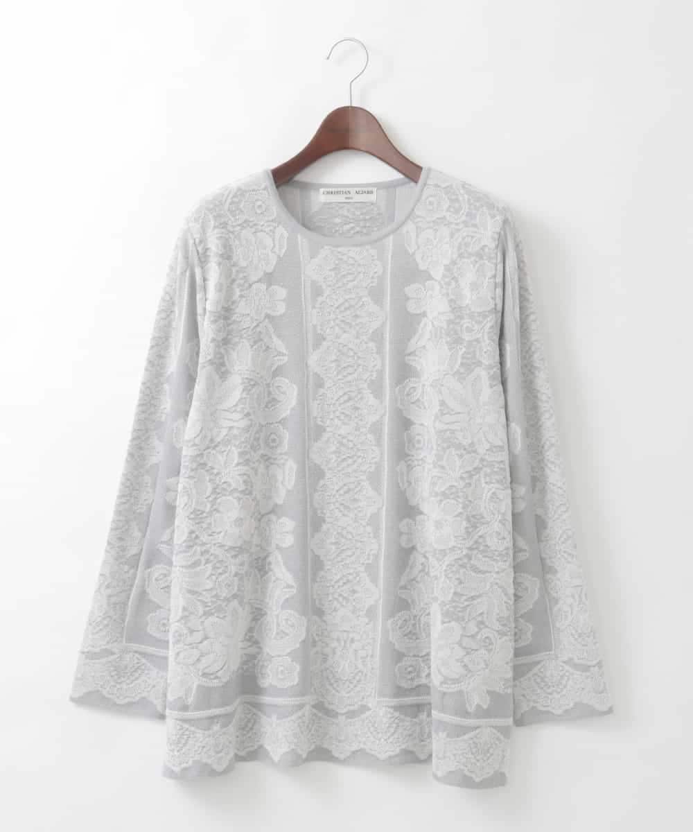 PJFCD08420 CHRISTIAN AUJARD Lサイズ(クリスチャン・オジャール Lサイズ) 【大きいサイズ】レーシージャガードニットプルオーバー ライトグレー