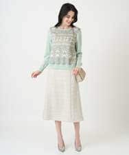 PJFEE03420 CHRISTIAN AUJARD Lサイズ(クリスチャン・オジャール Lサイズ) 【大きいサイズ/アンサンブル対応】レーシーオーナメントプリントトップス グリーン