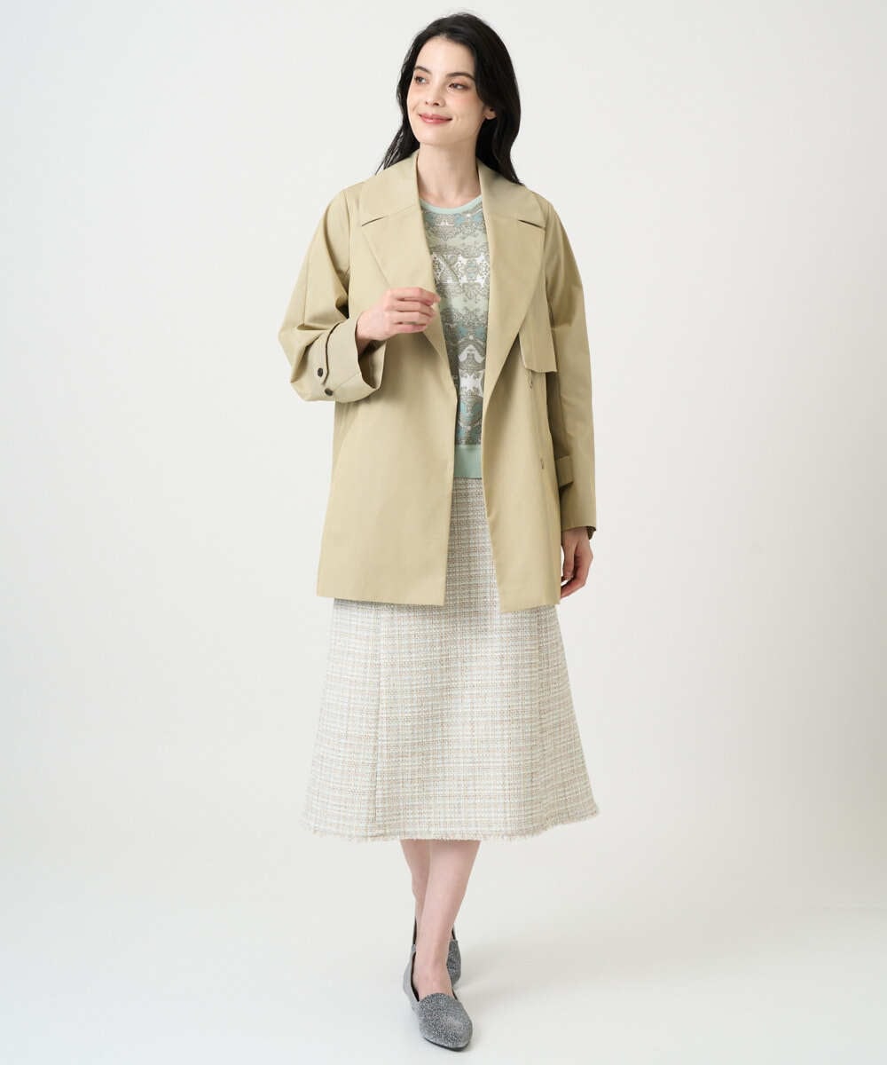 PJFEE03420 CHRISTIAN AUJARD Lサイズ(クリスチャン・オジャール Lサイズ) 【大きいサイズ/アンサンブル対応】レーシーオーナメントプリントトップス グリーン