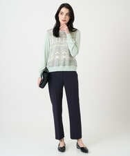 PJFEE03420 CHRISTIAN AUJARD Lサイズ(クリスチャン・オジャール Lサイズ) 【大きいサイズ/アンサンブル対応】レーシーオーナメントプリントトップス グリーン