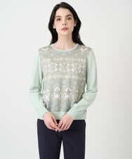 PJFEE03420 CHRISTIAN AUJARD Lサイズ(クリスチャン・オジャール Lサイズ) 【大きいサイズ/アンサンブル対応】レーシーオーナメントプリントトップス グリーン